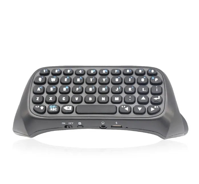 Black Bluetooth gamepad keyboard with voice chat input for PS4 console, 17.2 cm long