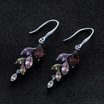 Leaf-shaped zircon earrings for women in rose gold white finish on copper alloy