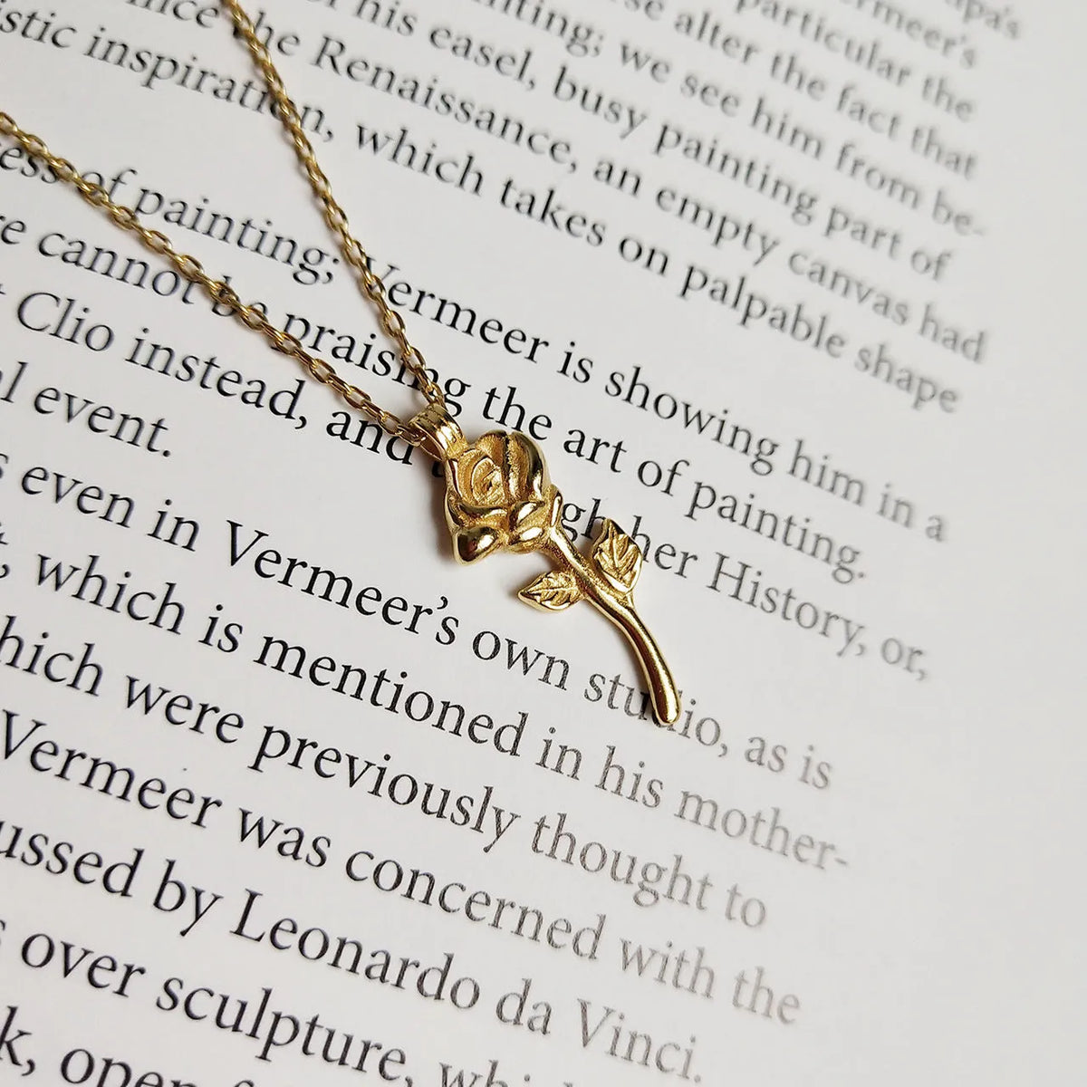Rose gold necklace with 925 sterling silver gold finish and small rose flower geometric pendant for women