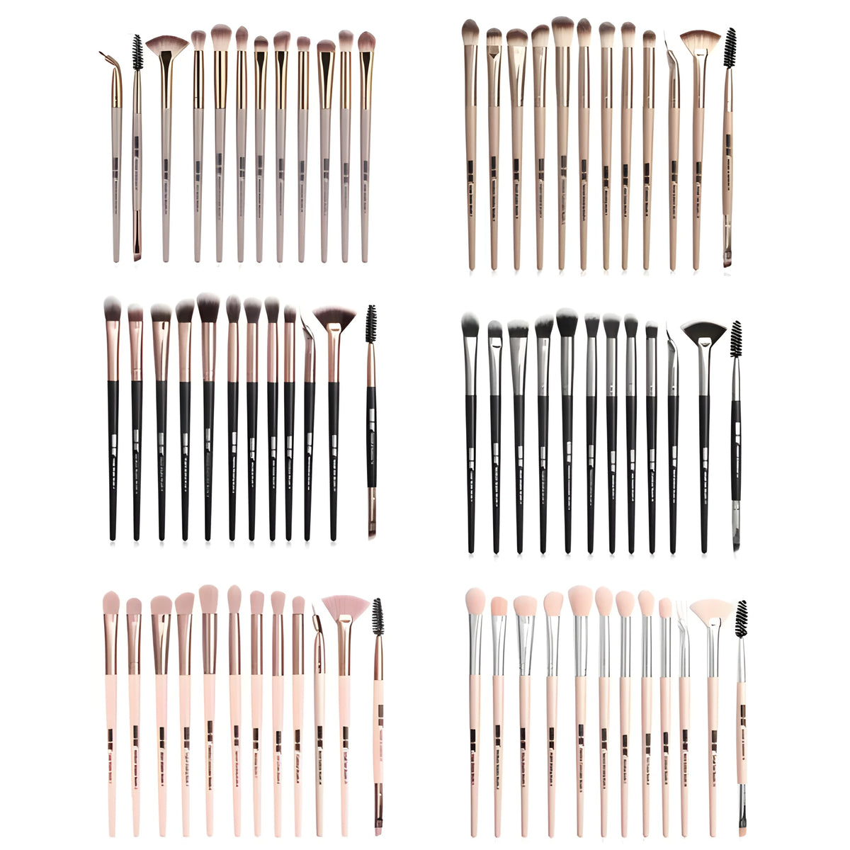 12 piece eye makeup brush set with nylon bristles and portable plastic handles in six colour options