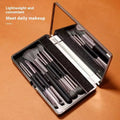Makeup brush set with mirror showing eyeshadow brushes with artificial fibre bristles
