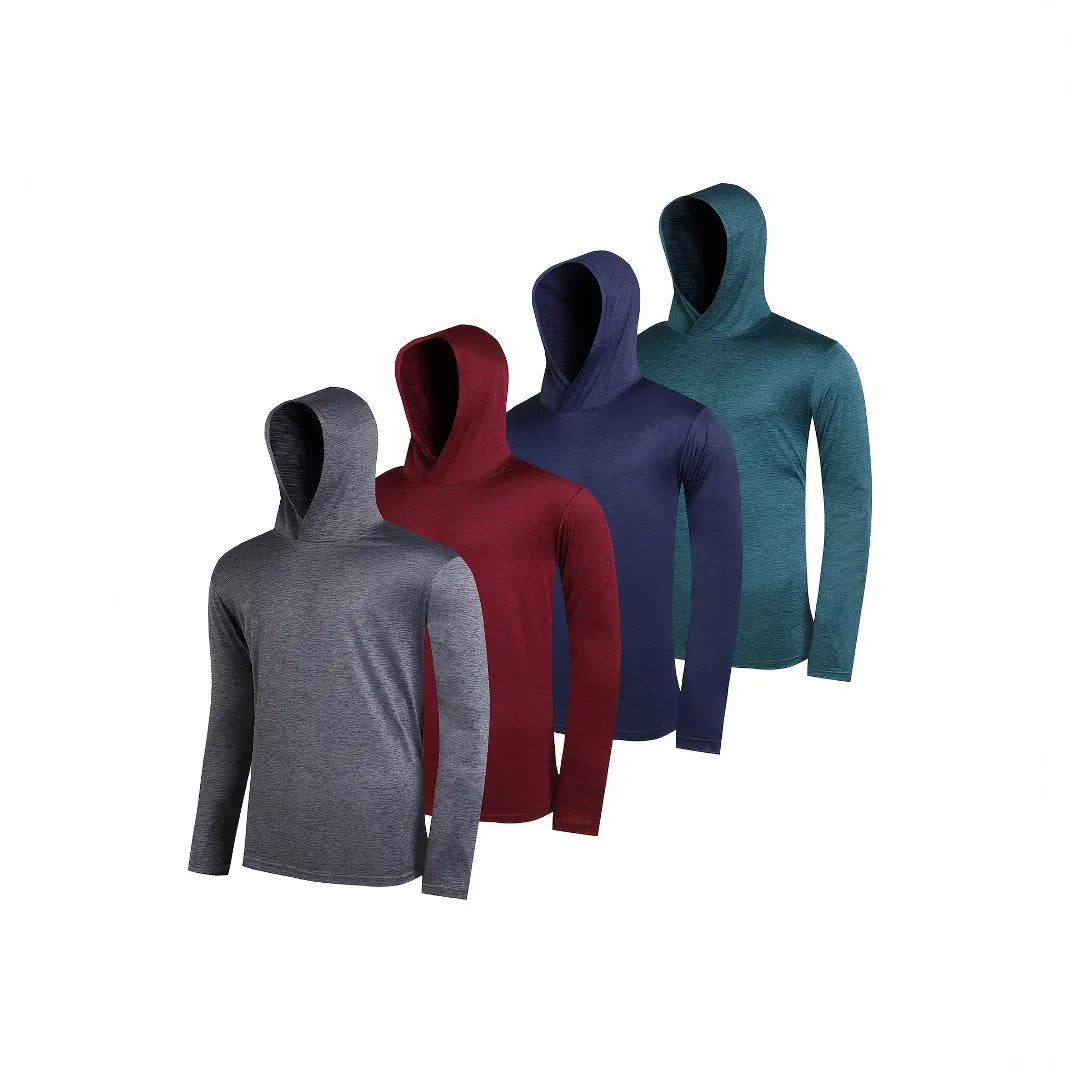 Men's lightweight polyester hoodie four-piece set in various colours with size range display