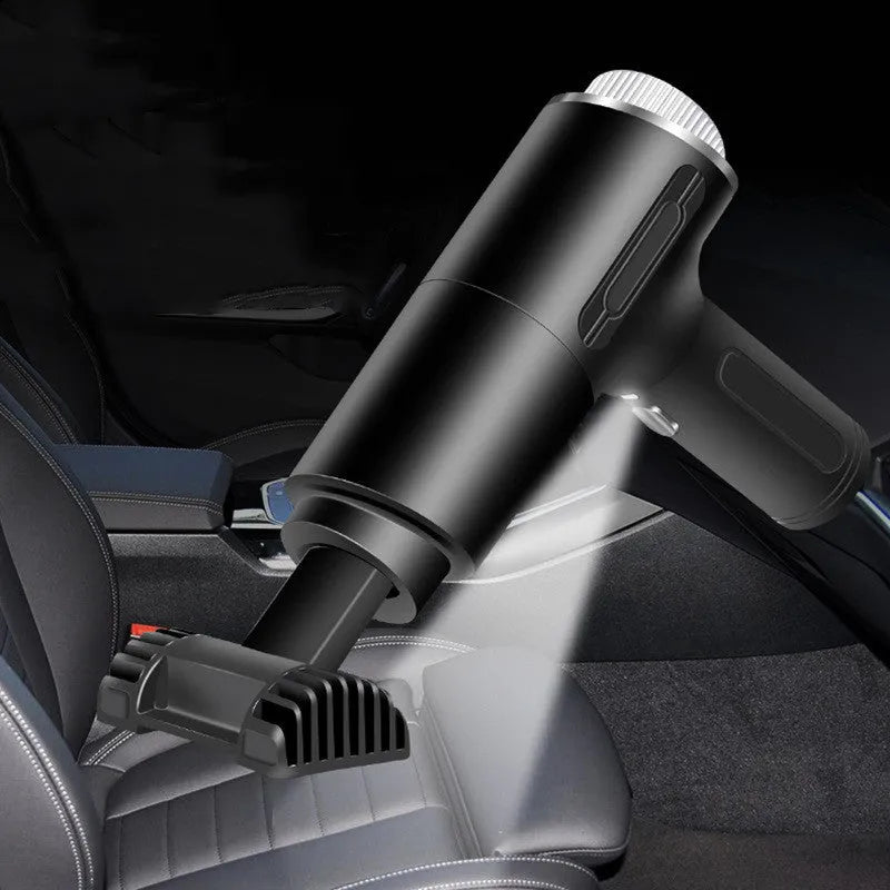 Handheld car vacuum cleaner with 9000mbar suction, 12V wired and wireless USB options, ABS body