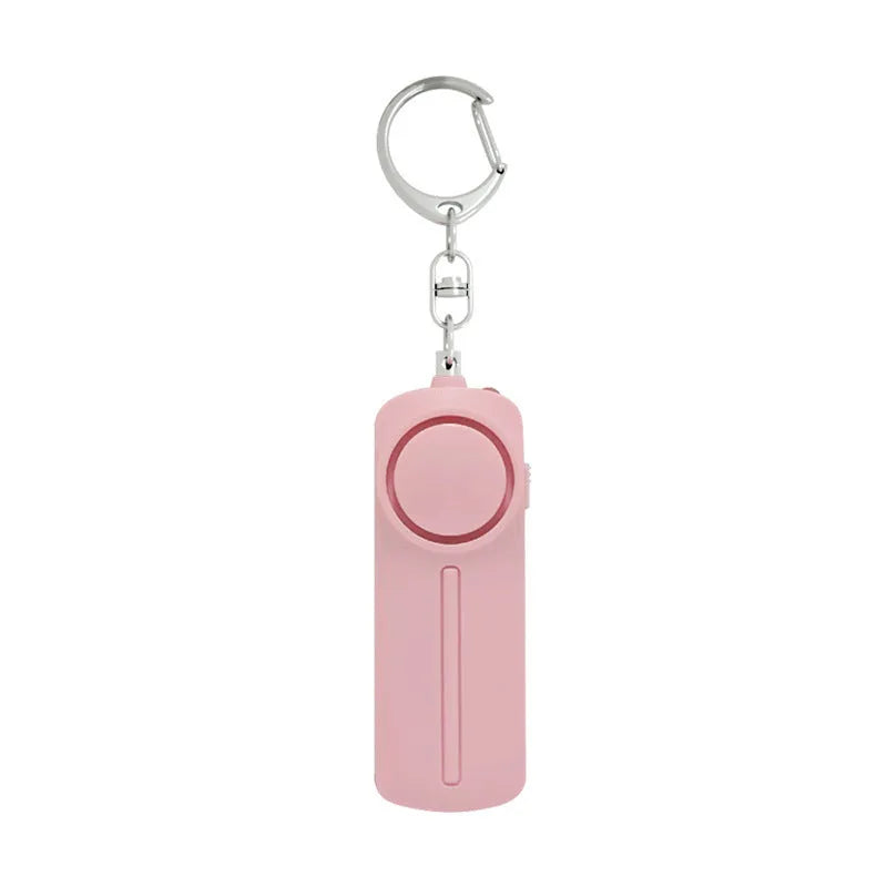 Compact pink and blue girls personal safety alarm with keyring, showing 86mm size.