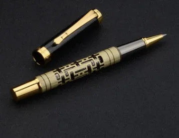 Metal fountain pen with 0.7mm iridium nib in yellow bronze finish rotating ink sucking system