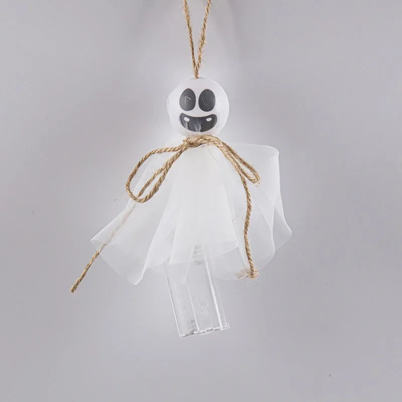 Halloween LED lighting chain with colourful ghost-themed lights and battery box for cordless venue décor
