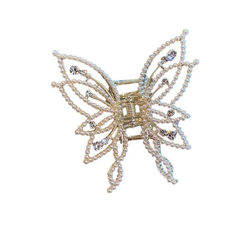 Butterfly hair clips barrettes for women with alloy construction in rhinestone and pearl styles