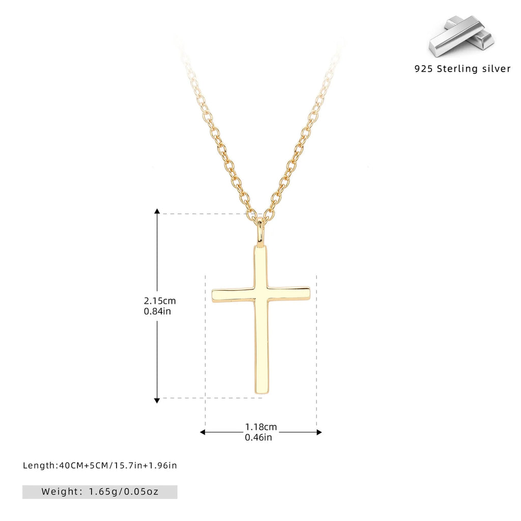 S925 sterling silver necklace with cross pendant on adjustable O-shaped chain