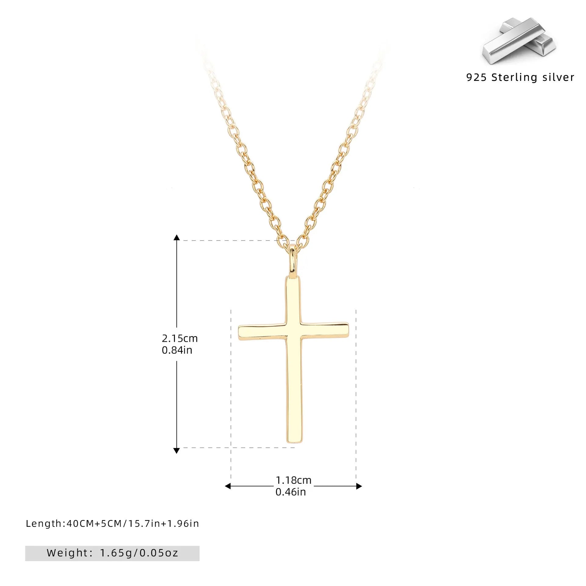 S925 sterling silver necklace with cross pendant on adjustable O-shaped chain