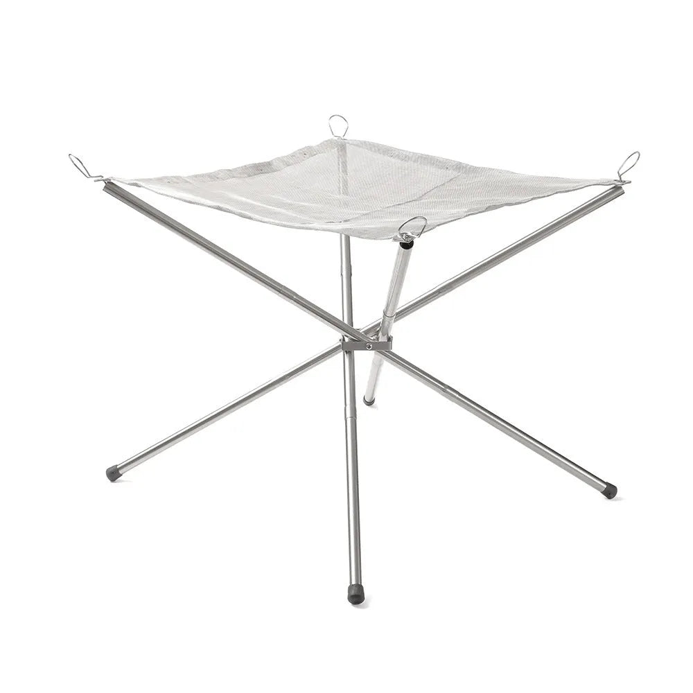 Large stainless steel barbecue with integrated silver grill net for outdoor cooking