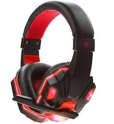 3.5mm gaming headset with microphone and LED lighting in blue colour on a black background