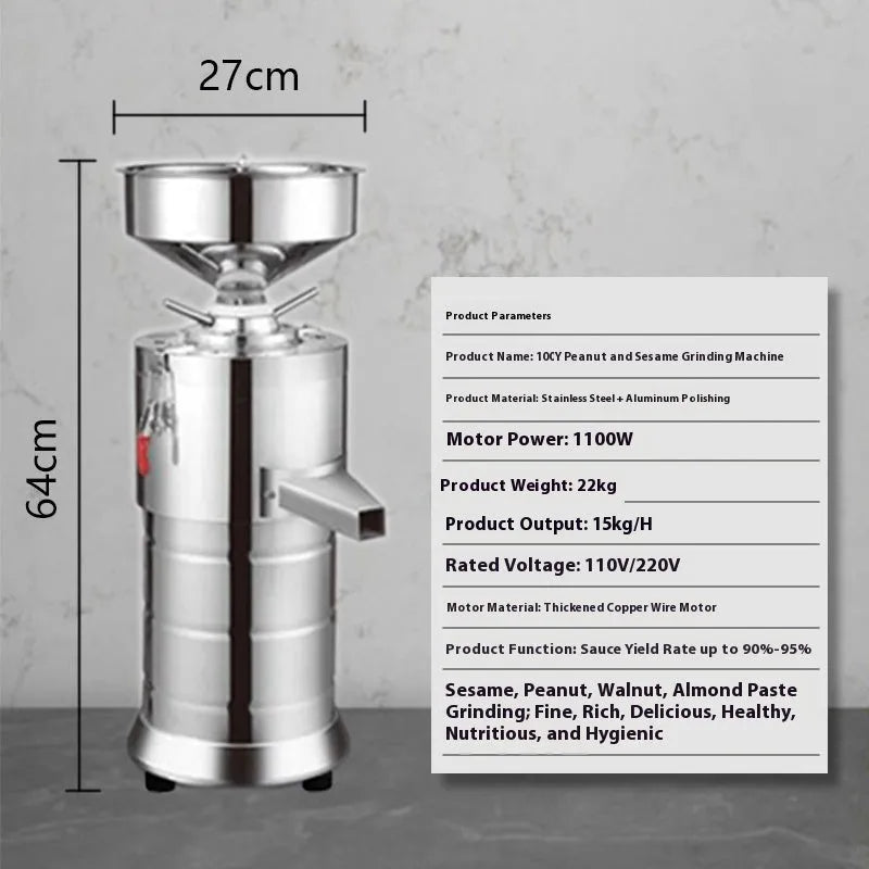 ZX-100Y electric sesame paste grinding machine with stainless steel and aluminium construction
