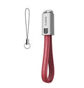 Red leather iPhone charging cable with zinc alloy connectors, 20cm length