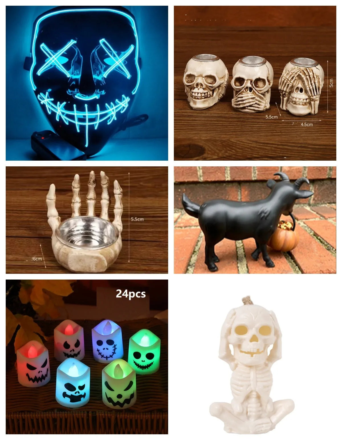 Multicolour LED electronic candles with ghost design in 24-pack for Halloween decoration