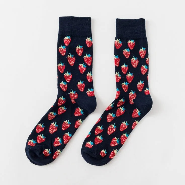 Happy fruit banana print tube socks for men women high-density cotton one size 39-43 colour options