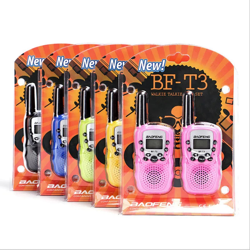 Pair of child handheld walkie talkies in selected colour with antenna and channel selector