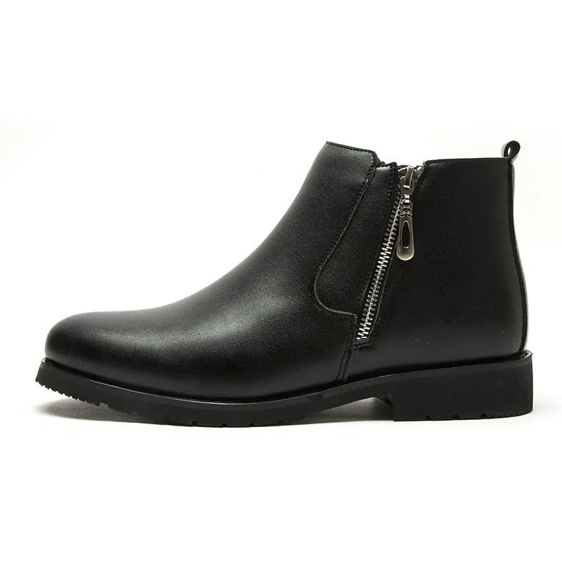 Men's black leather formal shoes, big sizes 38-44, business-casual with rubber outsole and plush lining
