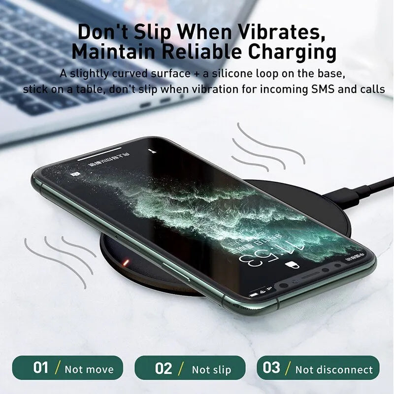 Baseus 15W wireless charging pad with textured anti-slip surface in black colour option