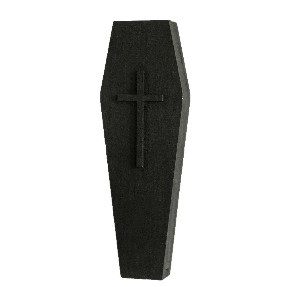 Wooden cross-shaped wall shelf decoration in black colour measuring 27 cm wide