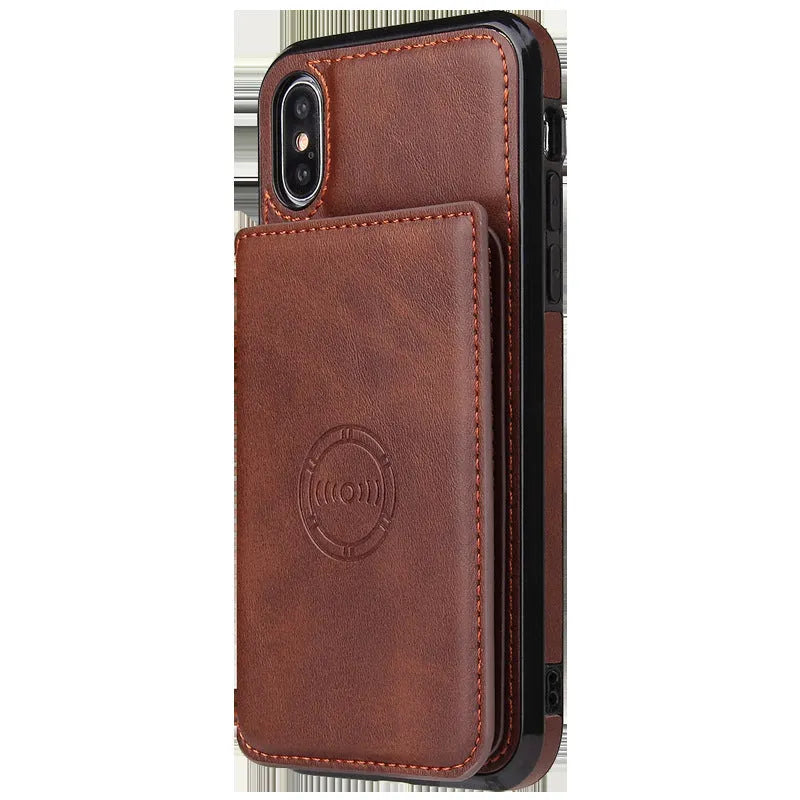 Imitation leather card wallet phone case back cover for iPhone in multiple solid colours