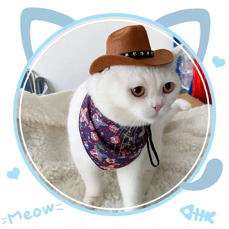 British-style cowboy hat for cats in non-woven fabric with decorative trim options