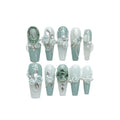 Women's armour green plastic costume with diamond camellia gradient chain and butterfly patterns