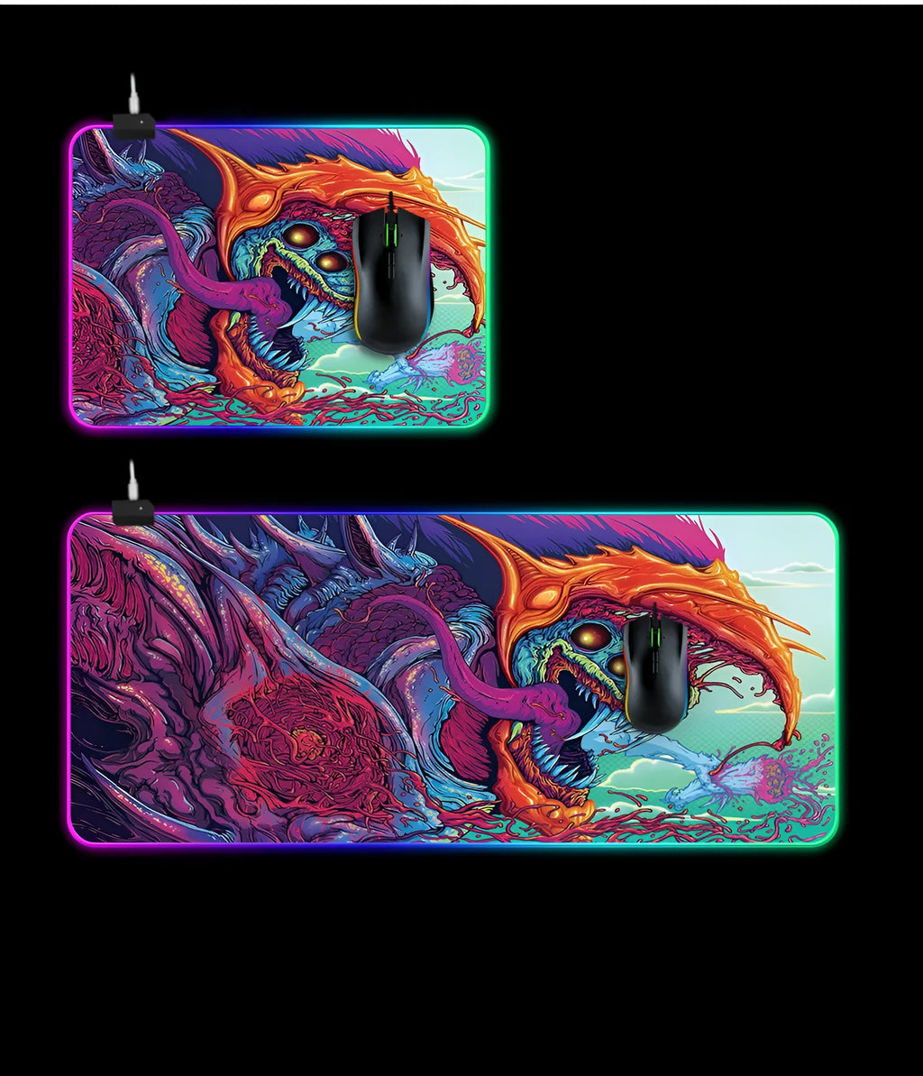 RGB light-emitting mouse pad with cloth surface and rubber base, 300x600x4mm size