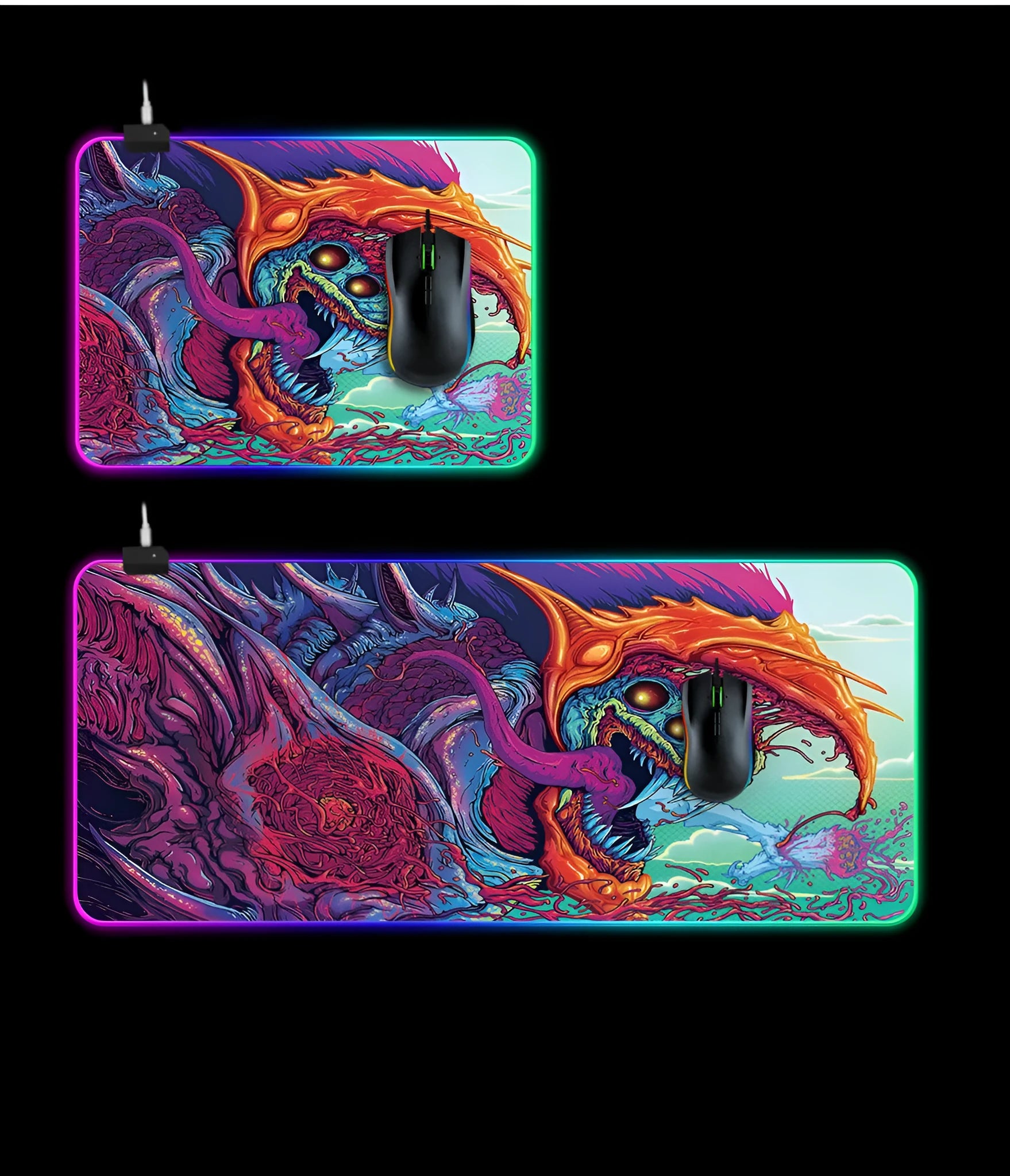 RGB light-emitting mouse pad with cloth surface and rubber base, 300x600x4mm size
