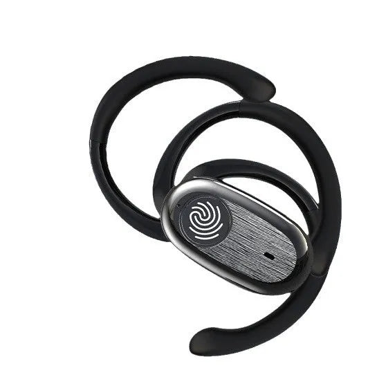 Wireless sports headset with hanging ear design, black top version, digital display, PC ABS material