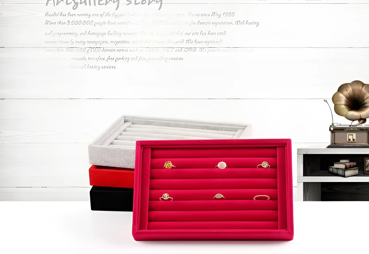 22 x 14 cm velvet ring display plate in black, grey, red, rose red, brown or white for jewellery storage