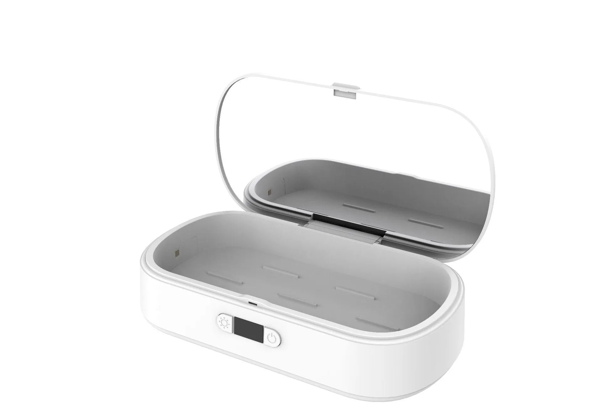 White ABS plastic wireless UV steriliser box with aromatherapy function for mobile phones and jewellery