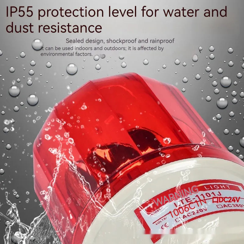 LTE-1101J warning light with sound alarm, red rotating beacon, 2-3W, for industrial use
