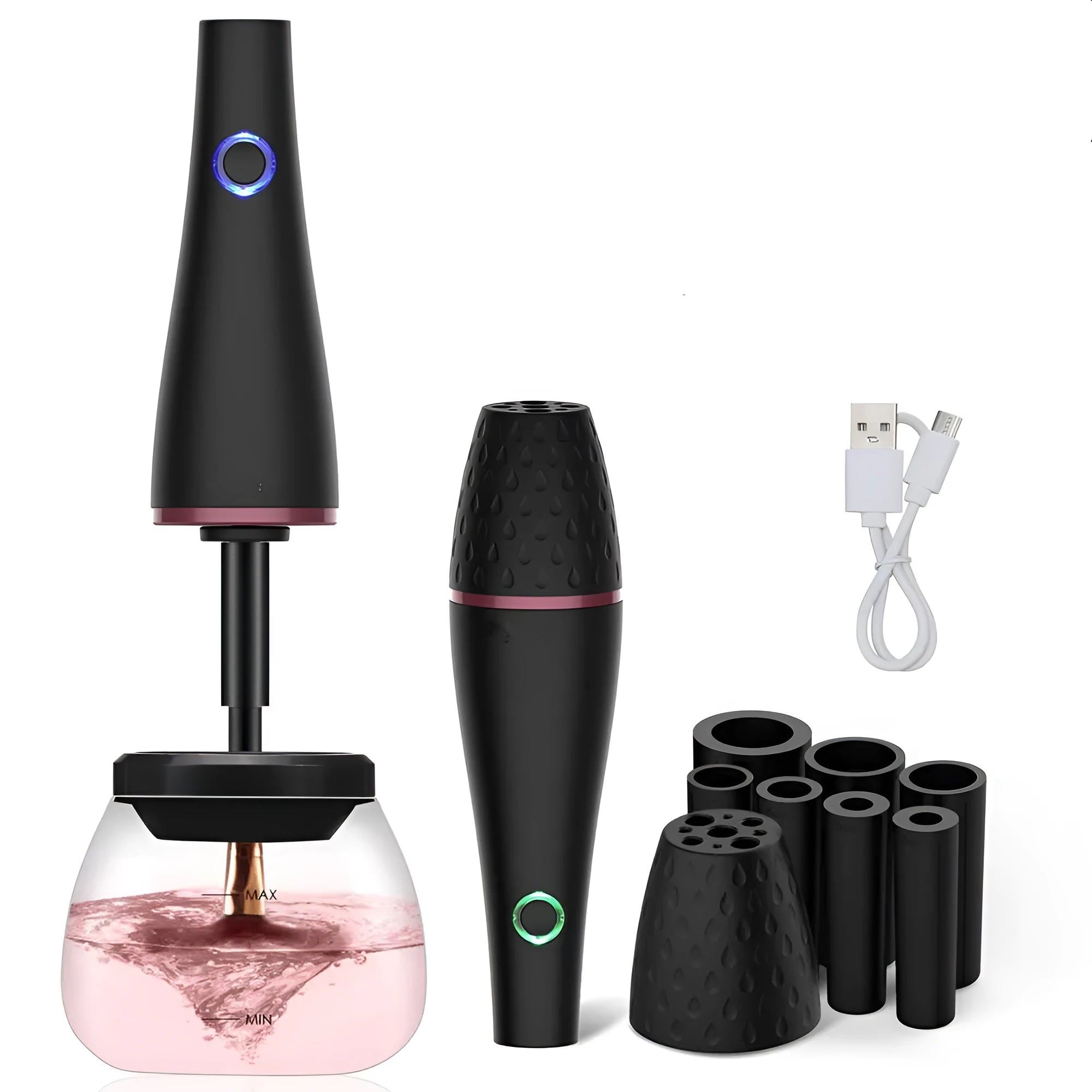 Black electric makeup brush cleaner with charging power source and ABS body