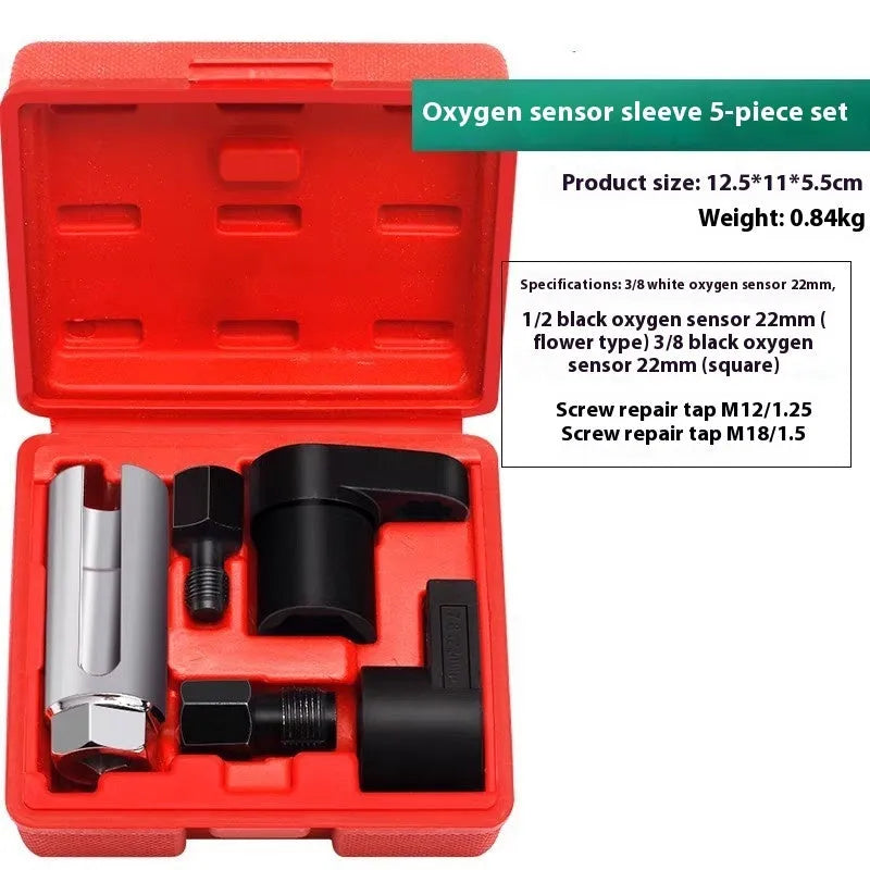 Oxygen sensor dismantling device chrome vanadium steel 7-piece sleeve set on grey background