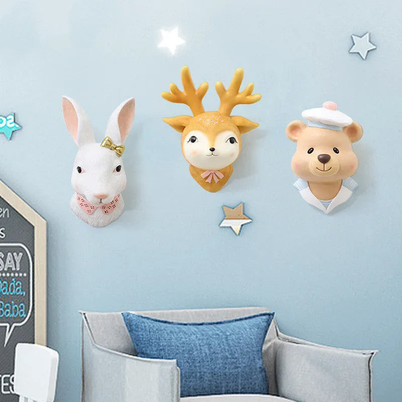 Resin cartoon rabbit wall decor in Rabbit style with traceless nail, expansion screw, and nail-free sticker.