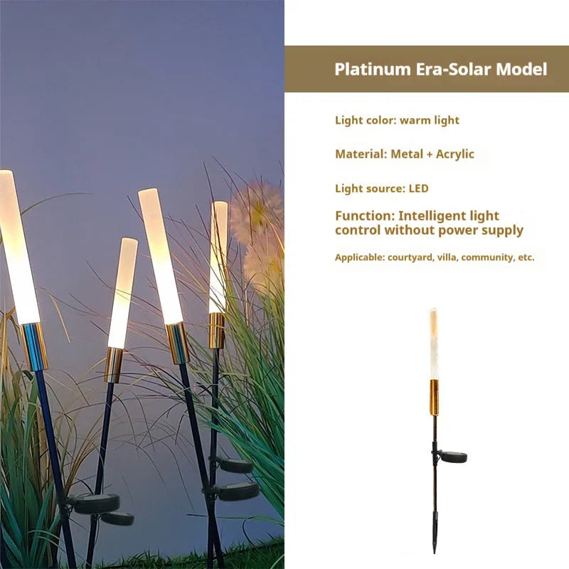Solar outdoor LED lawn lamp in acrylic and hardware, 650mm to 1400mm models, with stainless steel wheat lamp option