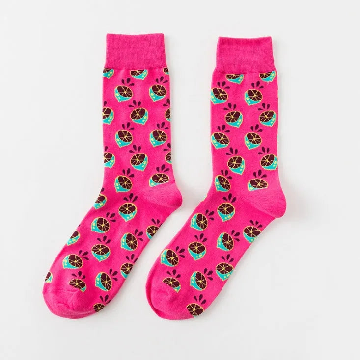 Happy fruit banana print tube socks for men women high-density cotton one size 39-43 colour options