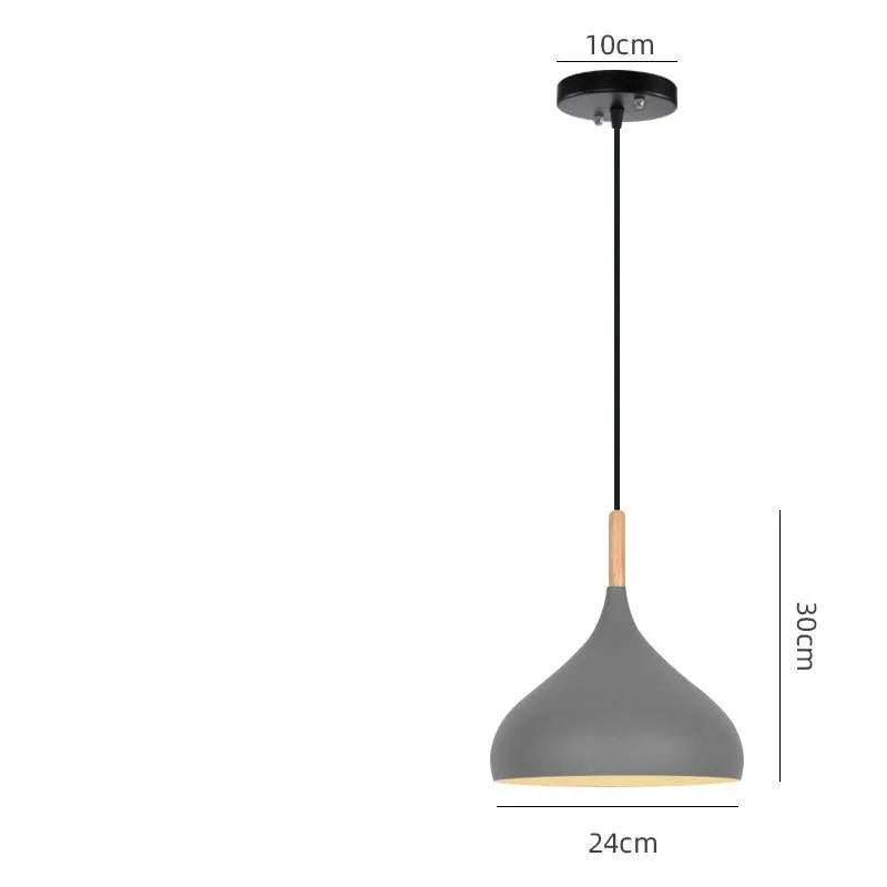 Creative macarone style single-head fishline pendant lamp with adjustable cord against a coloured background.