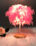 LED feather table lamp with wooden art base, USB cable with switch, available in pink or white feather models