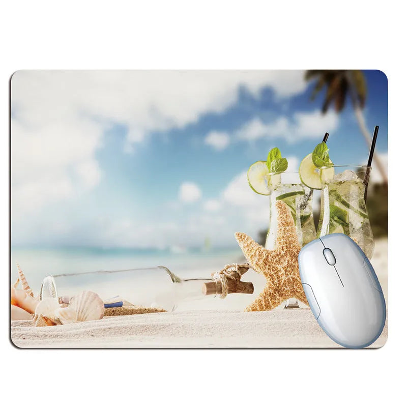 Wishing bottle summer beach holiday wind rubber mouse pad with colour options on a desk