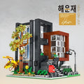 Plastic building blocks set for assembling a modern villa model with small particle pieces