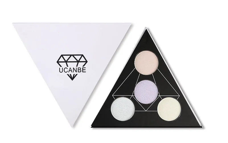 UCANBE Prismatic Highlighter Palette with 4 shades of duochrome iridescent highlight powder in a compact case