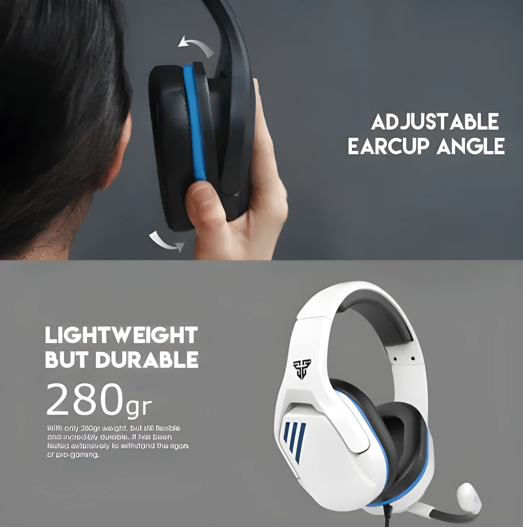 MH86 black and white gaming headset with built-in microphone and 50mm drivers for esports