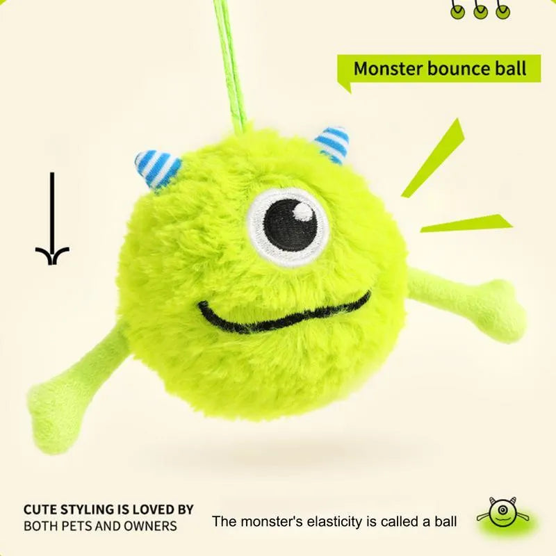 Green plush and TPR puppy teething ball with squeaker, 12 cm diameter
