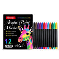 Set of 12 acrylic paint markers with fine bullet nibs for multi-surface art and crafts.