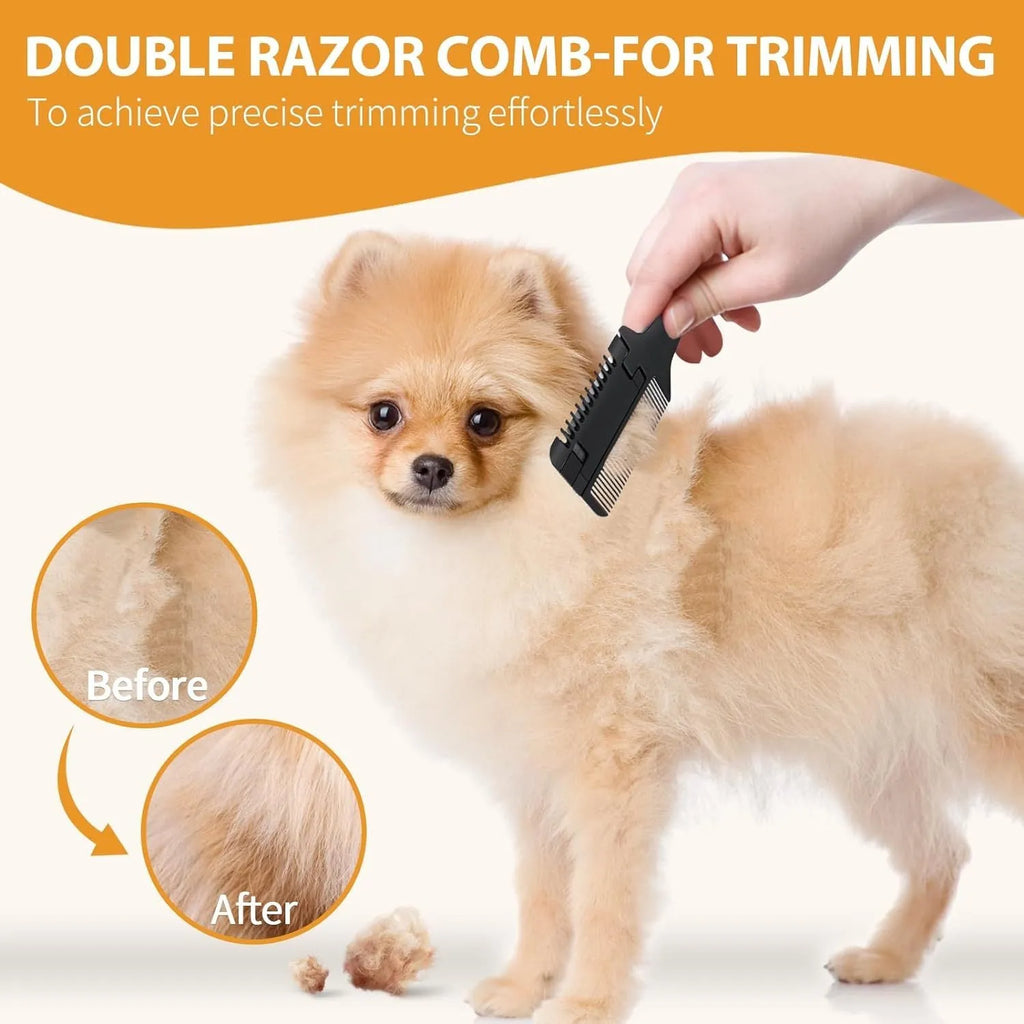 19cm dog and cat razor comb with detangling teeth and trimming blade plus 10 replacement blades