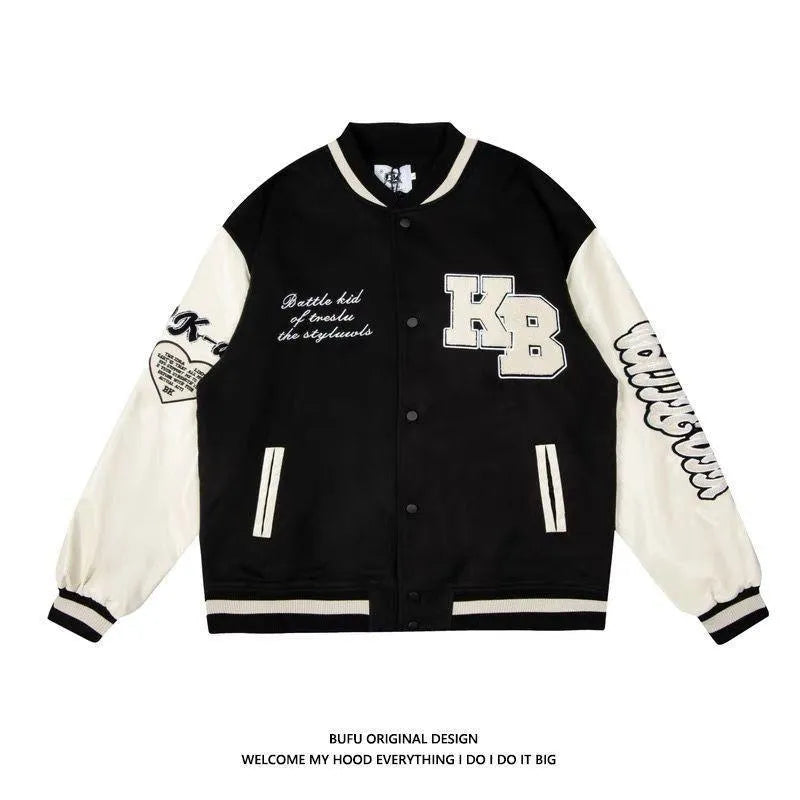 Men's loose denim baseball jacket with cotton lining, solid colour, side seam pockets, brown black or blue