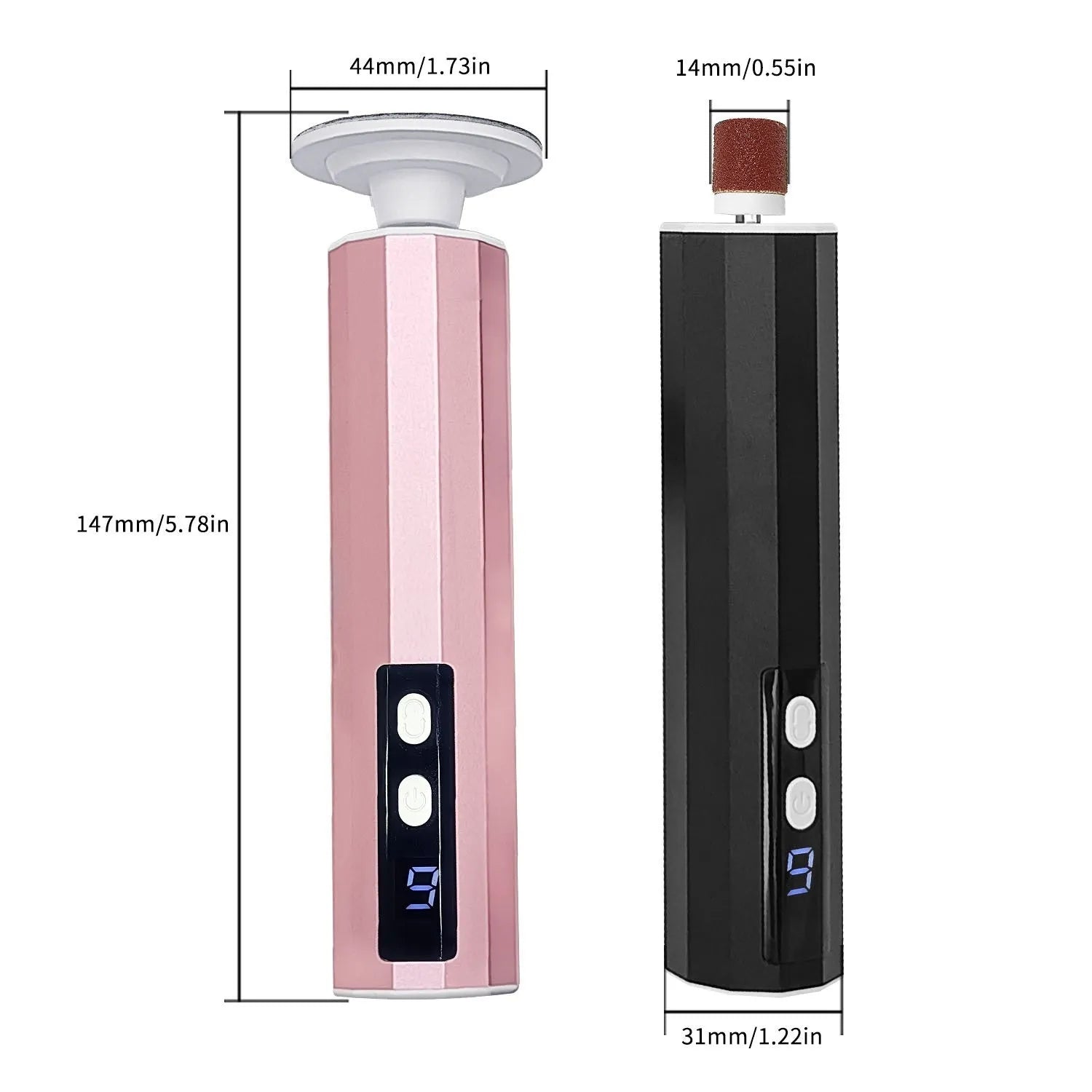 Exfoliating foot file and nail trimmer kit with sandpaper wheels in pink colour option