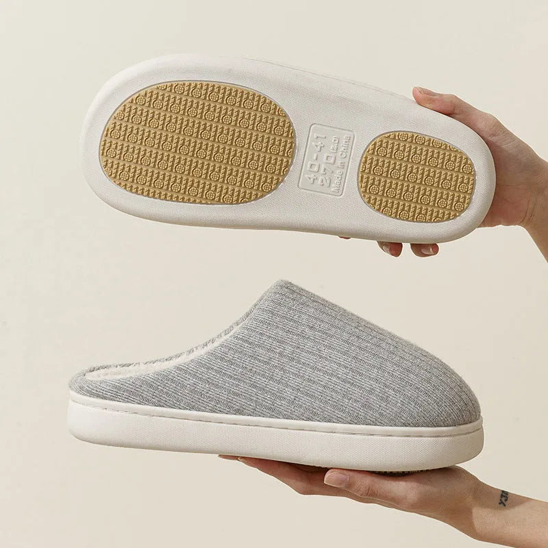 Non-slip cotton slippers for elderly in light gray with anti-slip sole and cotton cloth upper