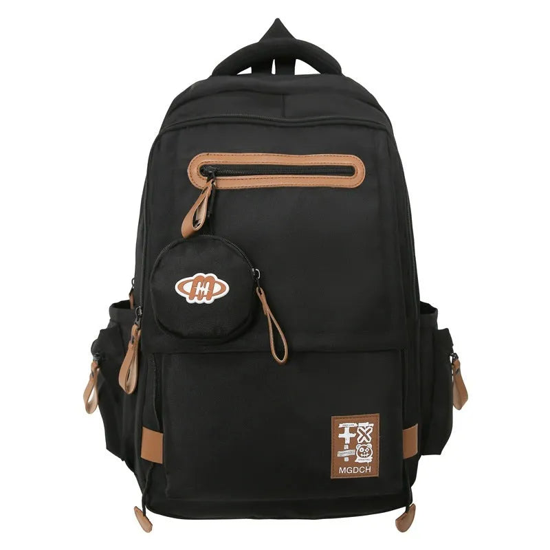 Large-capacity nylon backpack for middle school students with curved shoulder straps in multiple colours